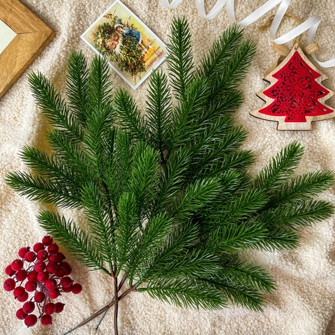 Еловая ветка искусственная, реалистичная, 12 лапок, декор зимний, рождественский, ветка 42 см, набор 3 ветки.