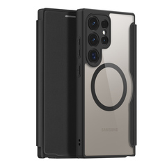 Чехол книжка черного цвета с MagSafe для Samsung Galaxy S24 Ultra, серия Skin X Pro Series от Dux Ducis