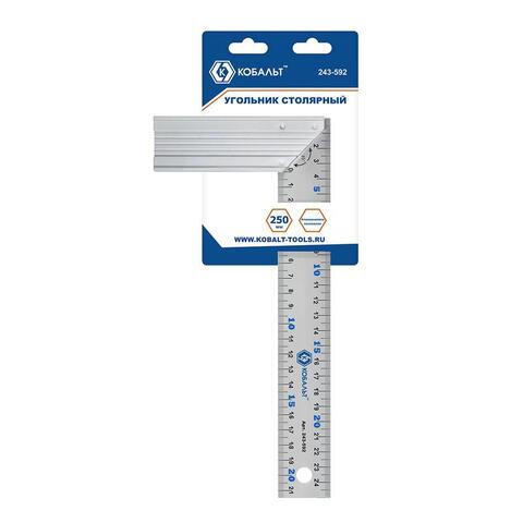 Угольник КОБАЛЬТ столярный 250 мм, нерж.сталь , алюминиевое основание (243-592)
