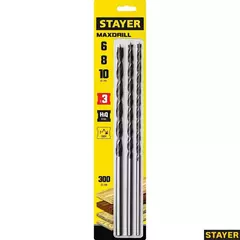 STAYER Maxdrill, 3 шт: 6-8-10 х 300 мм, набор сверл спиральных по дереву (2943-300-H3)
