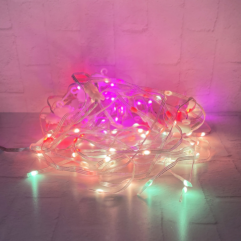 Гирлянда-занавес 300x70см Капли на серебряном проводе мультиколор 105 ламп