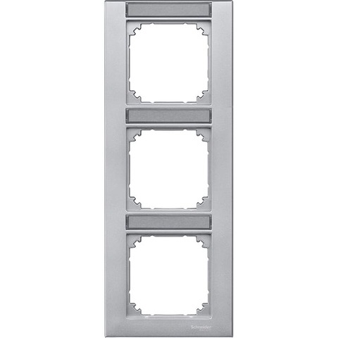 Рамка на 3 поста, вертикальный монтаж с полем для надписи. Цвет Алюминий. Merten. M-Smart System M. MTN476360