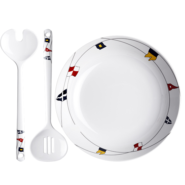 MELAMINE SALAD BOWL WITH SALAD SERVERS, REGATA