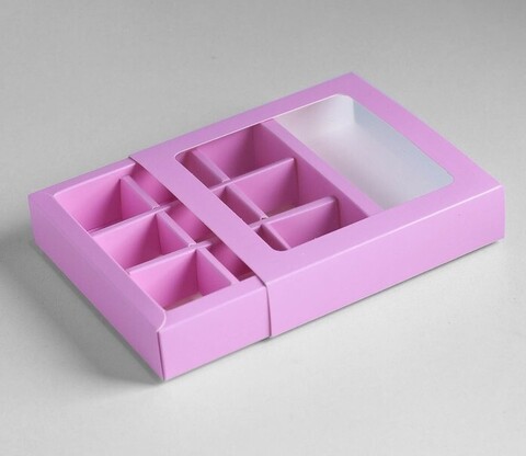 Коробка под 9 конфет с обечайкой, сиреневый, 14,5х14,5х3,5см, 1шт