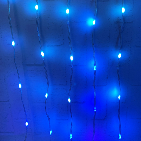 Гирлянда-занавес 300x70см Капли на серебряном проводе мультиколор 105 ламп