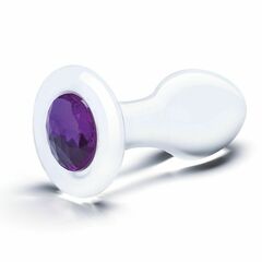 Стеклянная анальная пробка с фиолетовым стразом - 9 см. - 