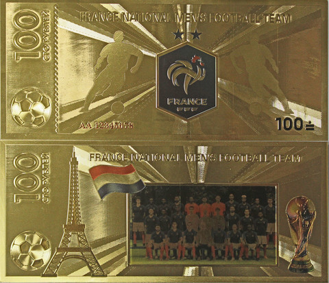 Футбольная сувенирная банкнота 100 рублей - Сборная Франции