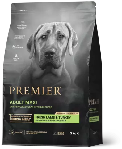 Сухой корм для собак Premier Dog Lamb&Turkey ADULT Maxi (Свежее мясо ягненка с индейкой для собак крупных пород) 3 кг