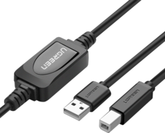 Кабель UGREEN US122 10362 USB 2.0 A Male to B Male Active Printer Cable 15m, Black