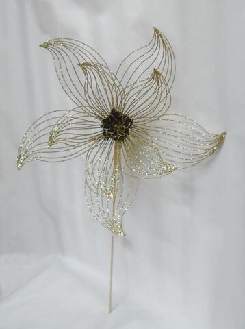 Цветок на ножке с резными лепестками 50х74см ChristmasDeLuxe золотисто-черный с глиттером