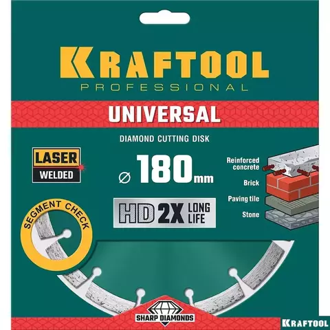 KRAFTOOL UNIVERSAL 180 мм (22.2 мм, 10х2.6мм), Алмазный диск (36680-180)