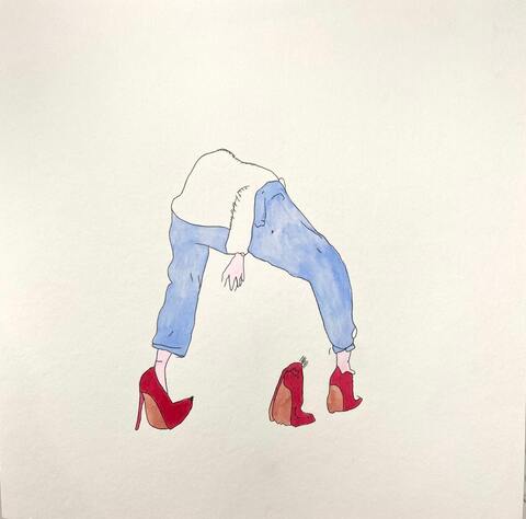 a drawing of a person wearing a white shirt and blue jeans из серии 