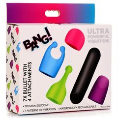Вибропуля с 4 эластичными насадками Rechargeable Bullet With 4 Attachments - 