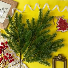 Еловая ветка искусственная, реалистичная, 12 лапок, декор зимний, рождественский, ветка 42 см, набор 3 ветки.