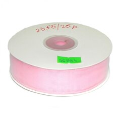 
          Декоративная лента капроновая для декора и флористики, 2,5 см, намотка 25 ярдов, розовый, дизайн мелкая сеточка
