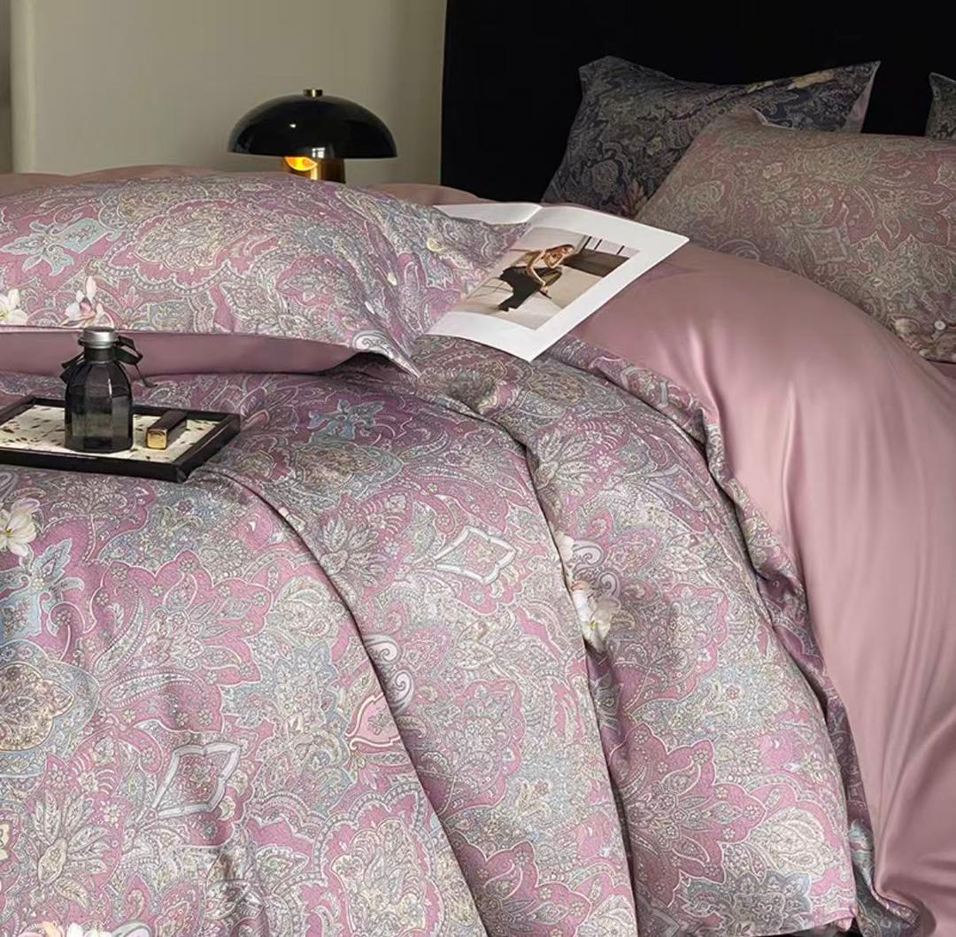 Постельное белье ЕВРО (двуспалка) Египетский Хлопок Узоры на сиреневом