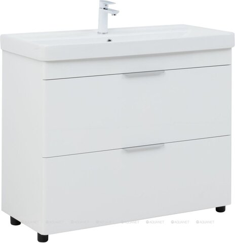 Aquanet 342096 Тумба с раковиной Ирис new 100 напольная 2 ящ. цв.белый глянец (342096)