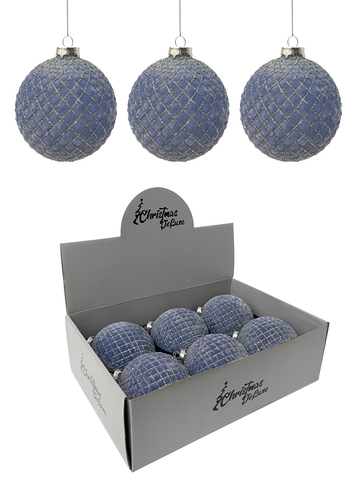 Набор шаров 10см 6шт ChristmasDeLuxe голубой с узором шампань