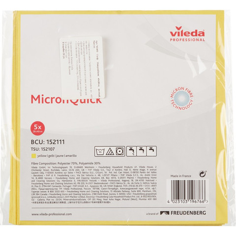 Салфетки хозяйственные Vileda Professional МикронКвик микроволокно 40x38 см желтые 5 штук в упаковке (арт. производителя 152111)