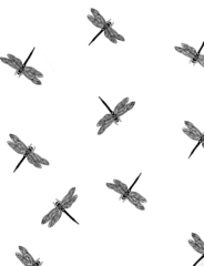 Ткань штапель принт Стрекозы на белом, 105 гр/м, ш. 142 см