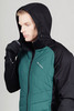 Премиальный костюм для лыж и зимнего бега Nordski Hybrid Hood Premium Black-Alpine Green с лямками