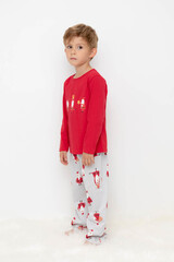 Пижама  для мальчика  К 1607/кармин,дед морозы с подарками