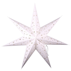 Бумажная звезда, 75 см, 7-конечная, Салюты и точки, Белый.