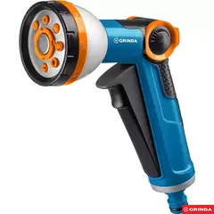 GRINDA X-8, с регулятором напора, 8 режимов, курок спереди, двухкомпонентный, поливочный пистолет, PROLine (8-427145)