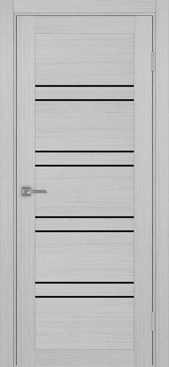 Дверь межкомнатная Оптима Порте Турин 560.12, цвет серый дуб, экошпон, стекло лакобель черное