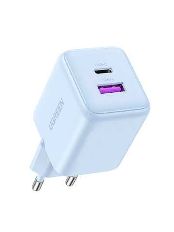 Зарядное устройство  UGREEN X516 (65016) 30W 2-Port USB-C&USB-A GaN Fast Charger EU, голубой