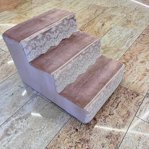 1992 DB Лесенка велюровая для собак/кошек, с кружевом, кофейная, 60*44*39 см