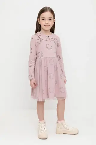 платье  для девочки  КР 5916/розово-сиреневый,веточки к525