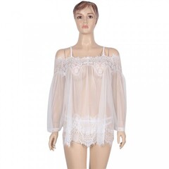 Прозрачная туника с цветочным принтом белая (размер XS-S)