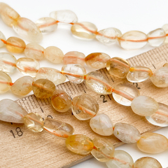 "Цитрин" бусины (кварц), галтовка, размер около 6-9 мм, цена за нить 38 см