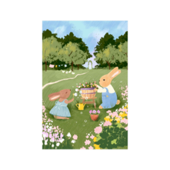 Открытка Зайки на лужайке, 10*15 см, 1 шт