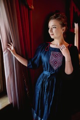 Зимний вечер. Платье льняное миди с вышивкой в этностиле PL-422602