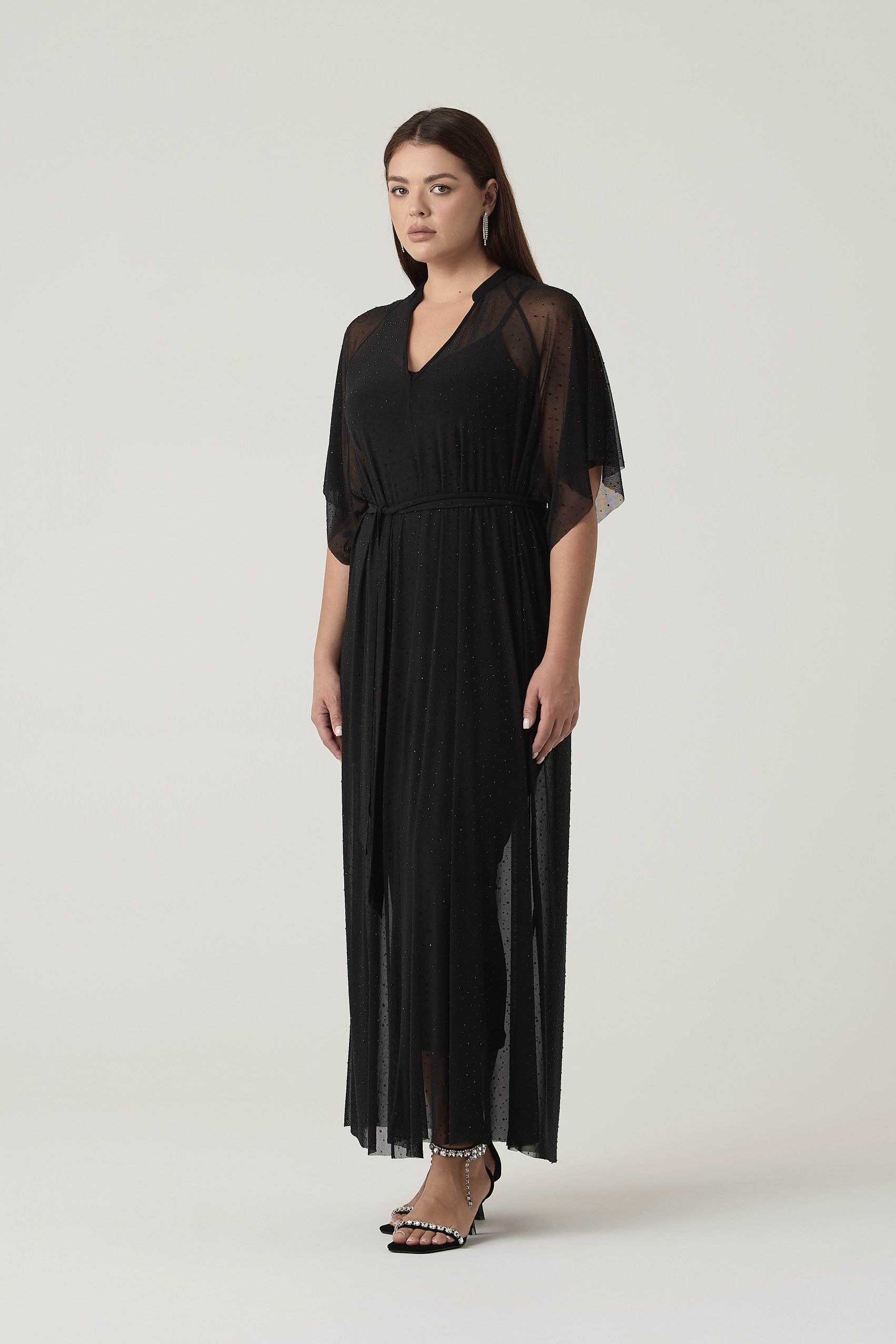 Платье-туника из сетки со стразами, черный