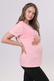 Футболка для беременных и кормящих 18072 коралл/полоска