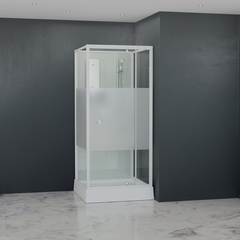 Душевая кабина квадратная 70х70, распашная дверь, стеклянная, профиль белый