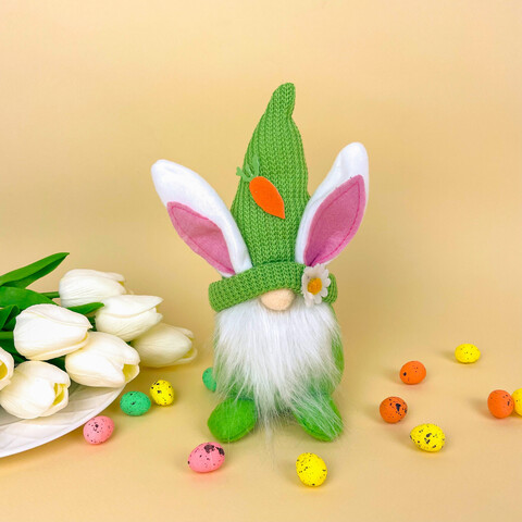 Гном - пасхальный кролик, пасхальный декор, мягкий, текстильный, зеленый, высота 20 см, 1 шт.