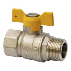 Кран латунный шаровой газовый MVI BV.814, DN 15, PN 5 25, никелированный, полнопроходной, муфта-штуцер, бабочка