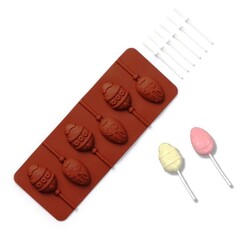 Форма силиконовая для леденцов «Пасхальные яйца», 26×10×1 см, 6 ячеек, с палочками