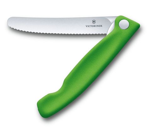 Швейцарский складной универсальный нож Victorinox Swiss Classic Foldable Paring Knife, волнистое лезвие 11 см., цвет зелёный (6.7836.F4B)
