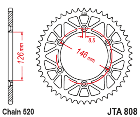 Звезда ведомая алюминиевая JTA808 52BLK