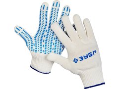 ЗУБР ПРОТЕКТОР L-XL, х/б перчатки с мягким ПВХ-гель ?протектор?, увеличенная площадь покрытия, 10 класс, 10пар, Профессионал (11390-K10)