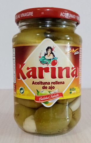 Оливки Karina Aceituna Gordal con Ajo с чесноком 175g Испания