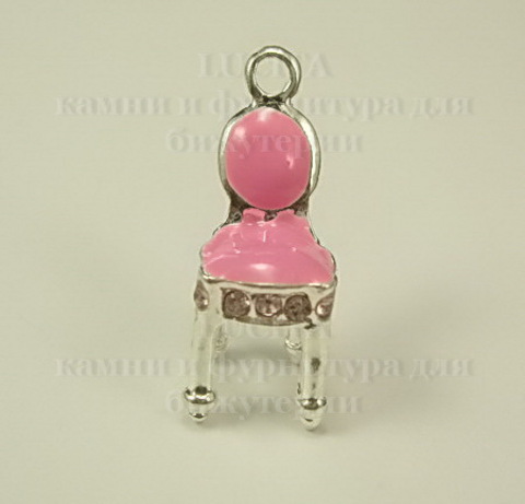 Подвеска металлическая с эмалью и розовыми стразами  "Стул" (цвет -серебро) 21х9 мм ()