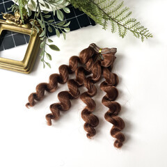 Волосы для кукол, трессы кудри-локоны-спиральки, коричневые с рыжинкой, длина 15 см*1 метр, набор 2 шт.