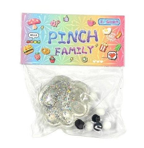 Антистресс Сквиш Лапка Прозрачная + Блестки + Пампоны