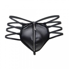 Кожаные мужские стринги Ohyeah Zipper Black, на молнии со стрепами, M